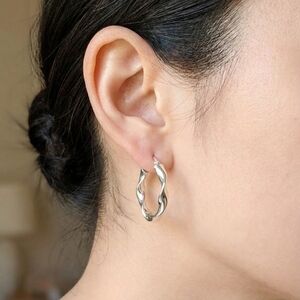 Sterling Silver Twisted Hoop Earrings AK 925 Turkey Polished Hoops